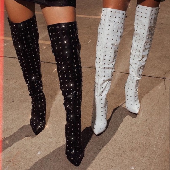 Rhinestone studded boots black - Picture 3 of 4